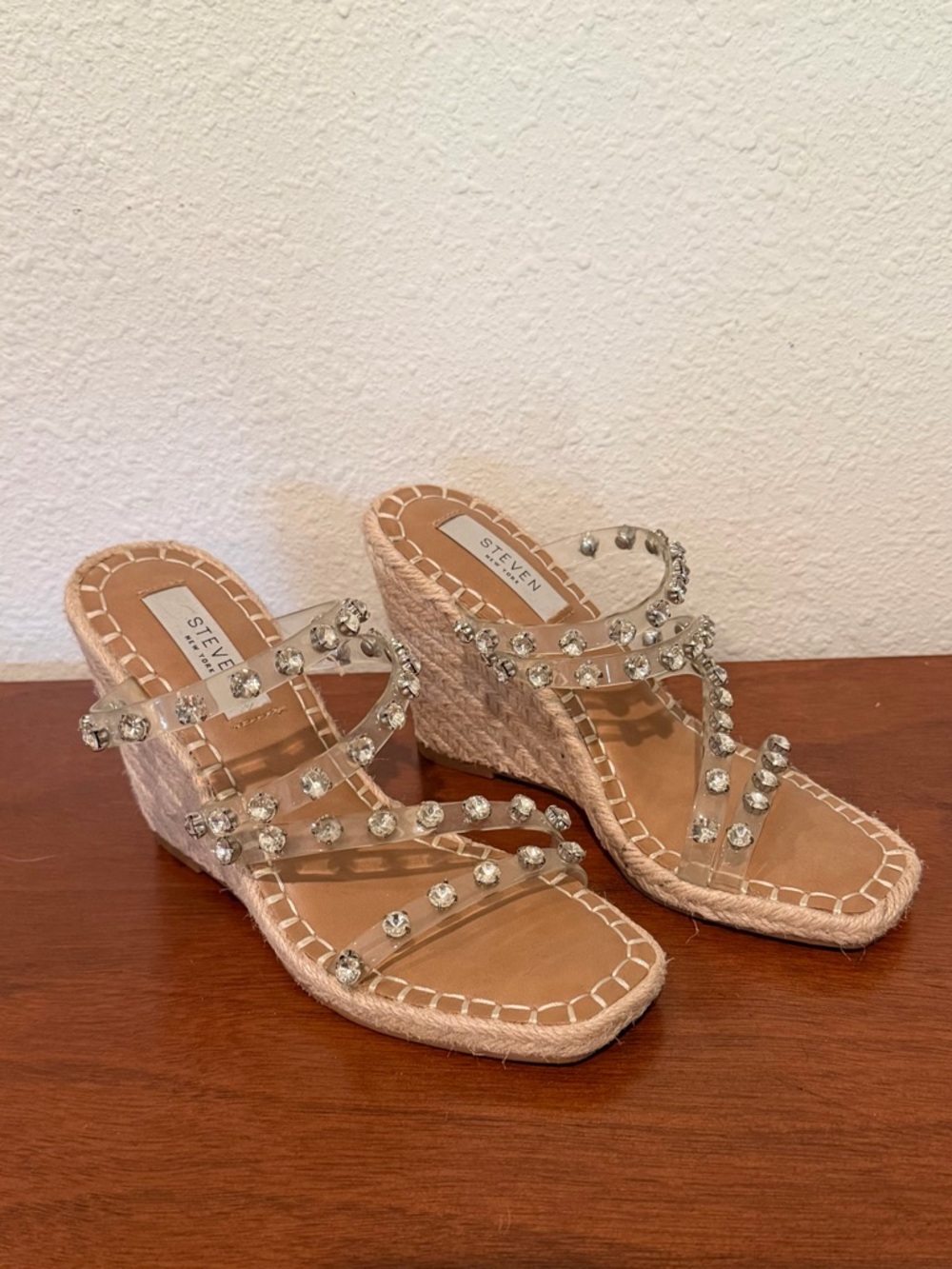 Steven by Steve Madden Nude Crystal-Strap Wedge Sandals